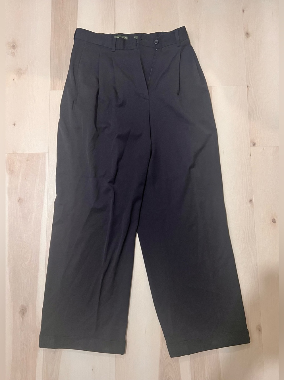 Eddie Bauer Stretch Women Size 8 Black Pleated Wide Leg Trousers Dress Pants